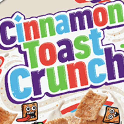 Close up of Cinnamon Toast Crunch cereal box